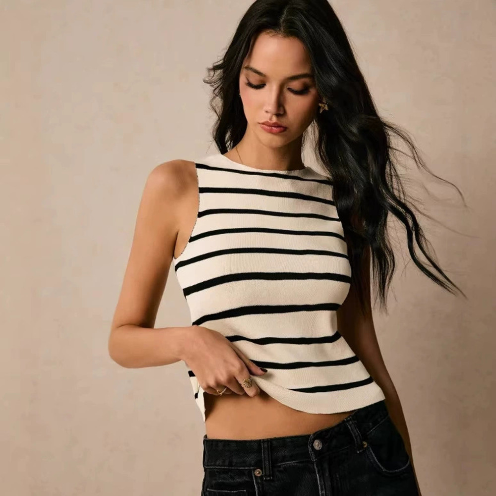 Zara Spring Summer Striped Collar Knit Vest Cardigan